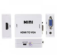 Переходник HDMI VGA для передачи видео и аудио сигнала / 1080p / Белый
