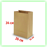 Бумажный пакет крафт без ручек 260х140х340, Бумажные пакеты с дном (50 ШТ В УП.)
