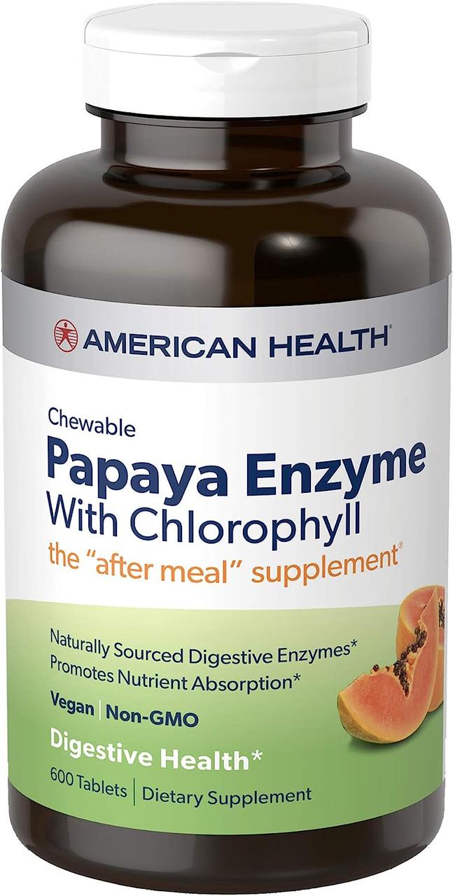 American Health Papaya Enzyme with Chlorophyll 600 жевательных таблеток