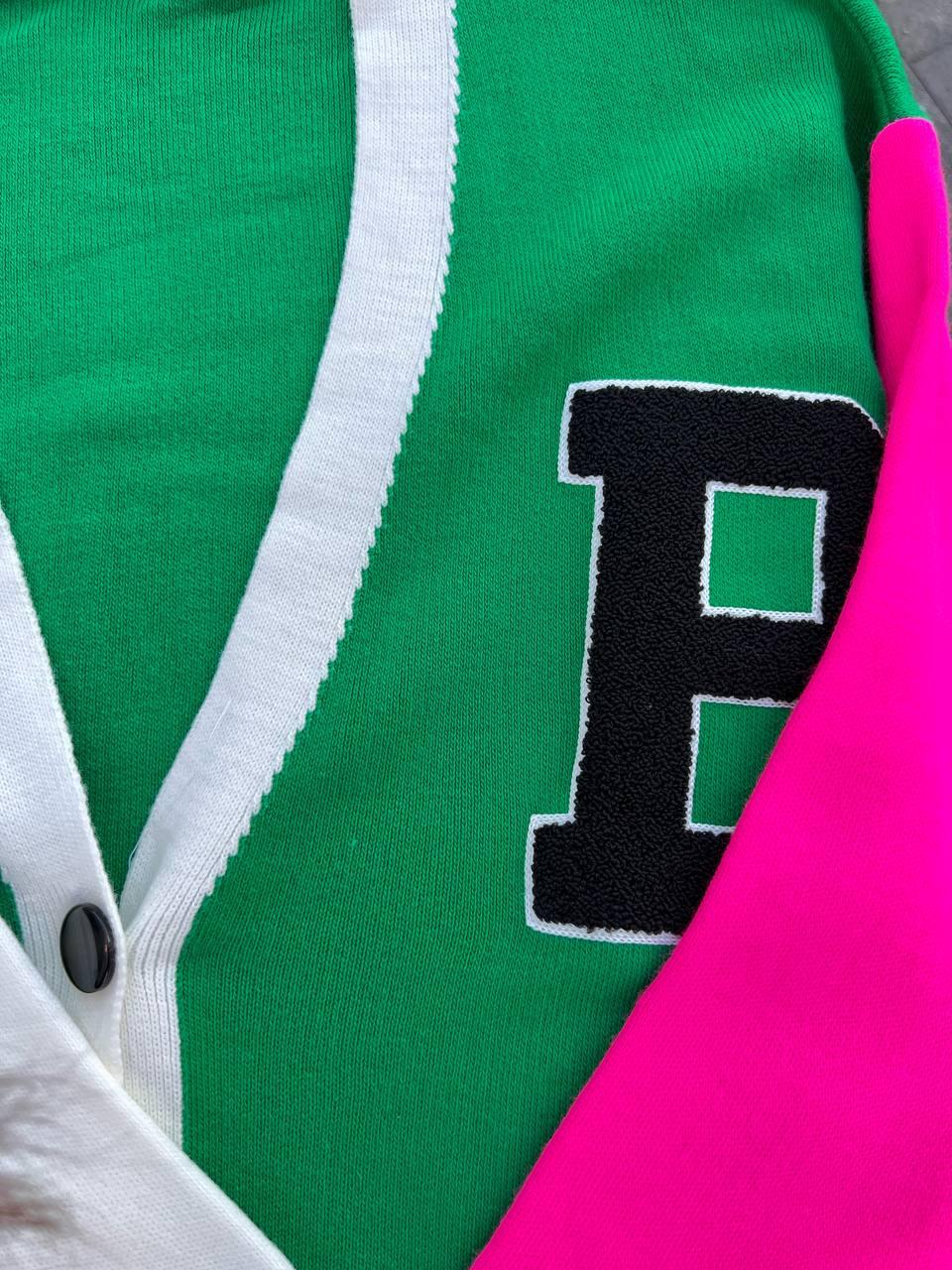 Женский теплый кардиган свободного кроя с модным принтом вязаная кофта кардиган трехцветная зеленый - фото 5 - id-p1919614049