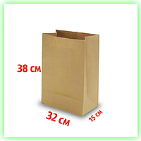 Коричневые бумажные Крафт-пакеты без ручек с дном бурые 320x150x380 (50 ШТ В УП.)