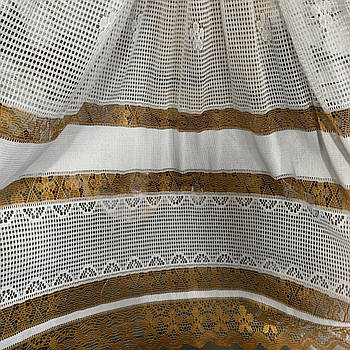 Коротка тюль сітка на метраж біло-коричневого кольору, висота 1,5 м (132-4)