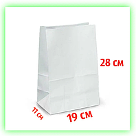 Бумажные крафт пакеты без ручек белые с дном 190х110х280 (50 шт/уп)