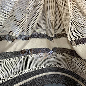 Коротка тюль сітка на метраж в бежево-шоколадного кольору, висота 1,5 м (132-6)