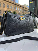 Женская сумка из эко-кожи Gucci Гуччи черного цвета молодежная, брендовая сумка через плечо