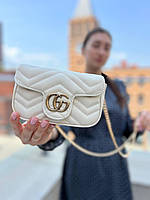 Женская сумка из эко-кожи Gucci mini Гуччи молочного цвета молодежная, брендовая сумка через плечо