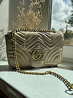 Женская сумка из эко-кожи Gucci Marmont Big Гуччи бежевая молодежная, брендовая сумка через плечо