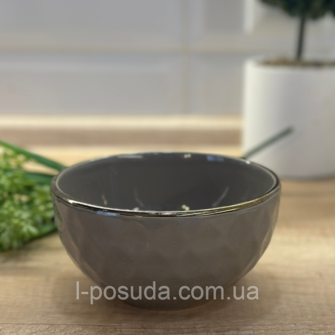 Піала керамічна із золотим обідком 500мл, колір мокко., фото 1