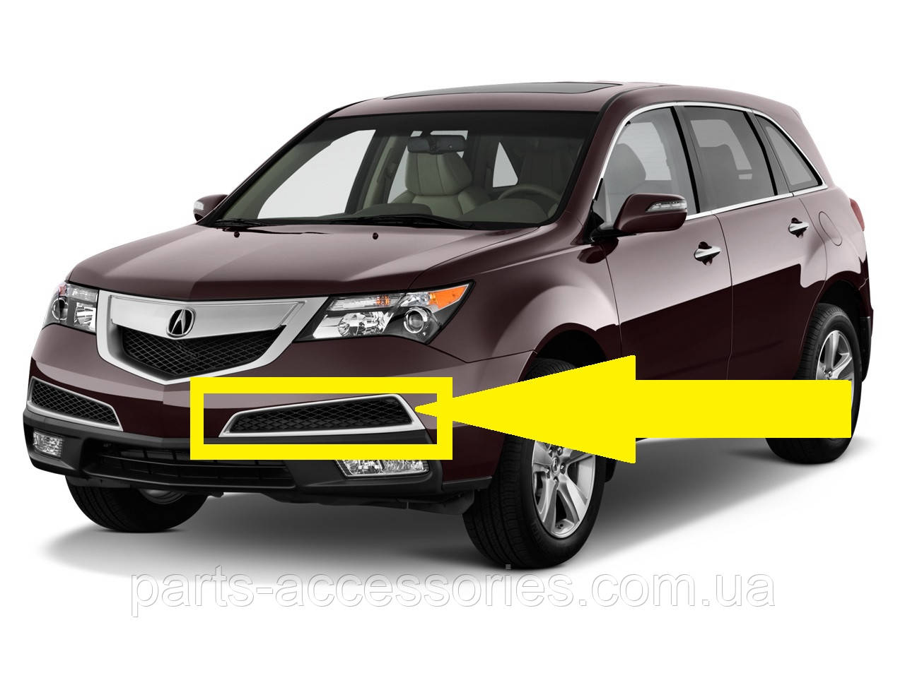 Acura MDX 2010-2014 Рамочка накладка на передній бампер на решітку ліва Нова Оригінал