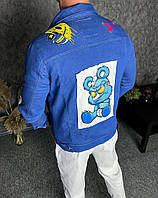 Джинсова куртка піджак чоловіча темно синя з малюнками