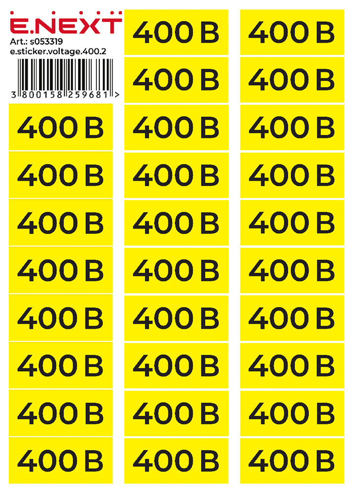 Самоклеющаяся наклейка "400В" (90х38мм) 26 шт/лист, E.Next (ID ...