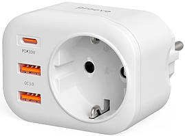 Мережевий зарядний пристрій Proove Multifunctional Socket PD-01 1*AC 1*Type-C 20 W 2*USB QC3.0 White