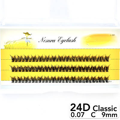 Накладні пучкові вії Nesura Eyelash Classic 24D, 0,07, C, 9 мм, 90 пучків Несура W-плетіння