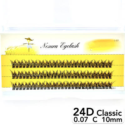 Накладні пучкові вії Nesura Eyelash Classic 24D, 0,07, C, 10 мм, 90 пучків Несура W-плетіння