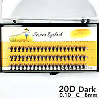 Накладные пучковые ресницы Nesura Eyelash Dark 20D, 0,10, C, 8 мм, 60 пучков Несура густые