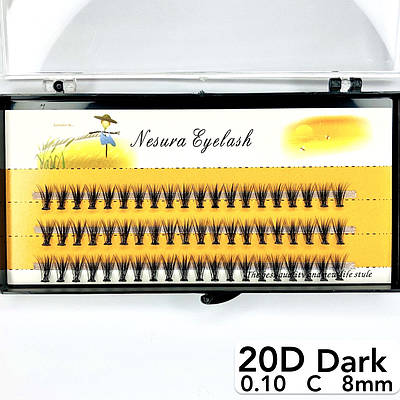 Накладні пучкові вії Nesura Eyelash Dark 20D, 0,10, C, 8 мм, 60 пучків Несура густі