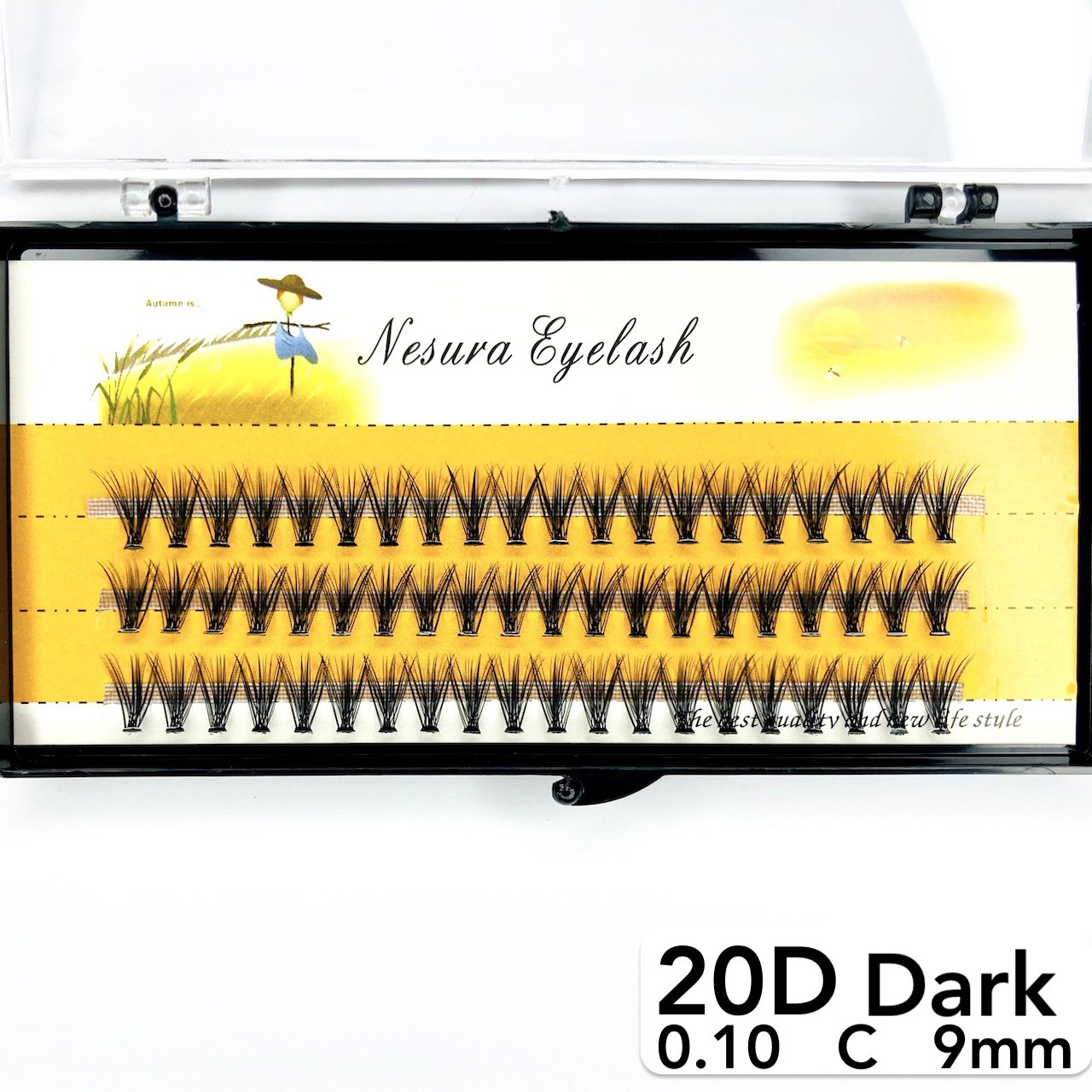 Накладні пучкові вії Nesura Eyelash Dark 20D, 0,10, C, 9 мм, 60 пучків Несура густі