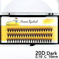 Накладные пучковые ресницы Nesura Eyelash Dark 20D, 0,10, C, 10 мм, 60 пучков Несура густые