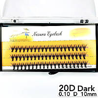 Накладные пучковые ресницы Nesura Eyelash Dark 20D, 0,10, D, 10 мм, 60 пучков Несура густые