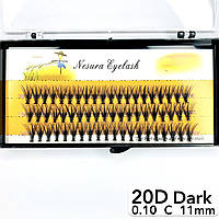Накладные пучковые ресницы Nesura Eyelash Dark 20D, 0,10, C, 11 мм, 60 пучков Несура густые