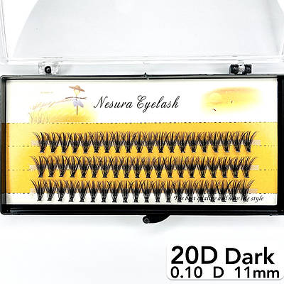 Накладні пучкові вії Nesura Eyelash Dark 20D, 0,10, D, 11 мм, 60 пучків Несура густі