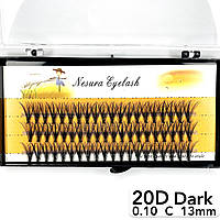 Накладные пучковые ресницы Nesura Eyelash Dark 20D, 0,10, C, 13 мм, 60 пучков Несура густые