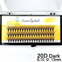 Накладные пучковые ресницы Nesura Eyelash Dark 20D, 0,10, D, 13 мм, 60 пучков Несура густые