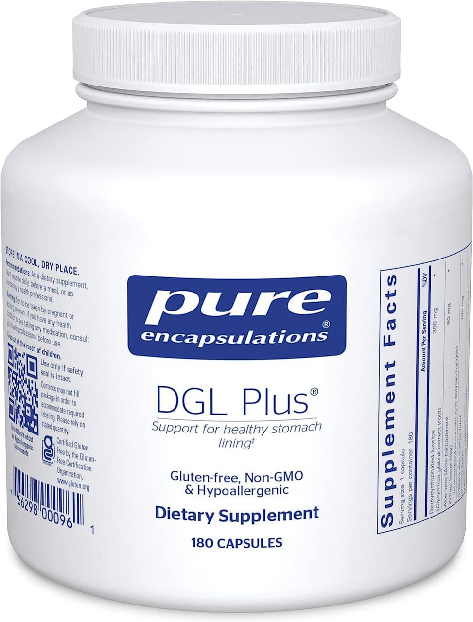 Pure Encapsulations DGL Plus / Дегліциризинова солодка для здоров'я шлунка 180 капсул