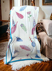 Плед Євро "Люкс: Листя" однотонний з флісу білий