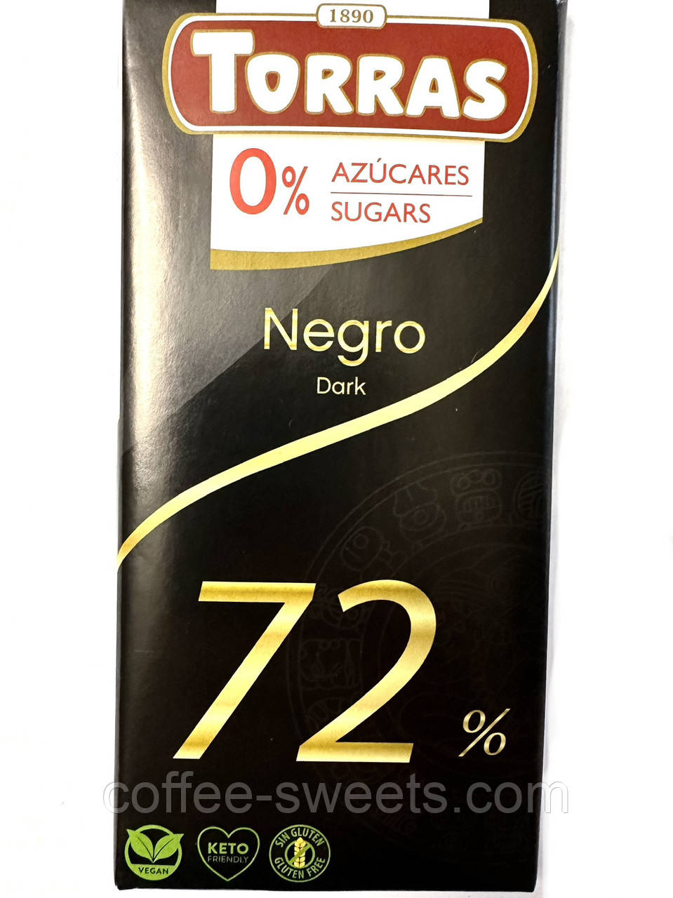 Чорний шоколад 72% какао БЕЗ САХАРА Torras 75г
