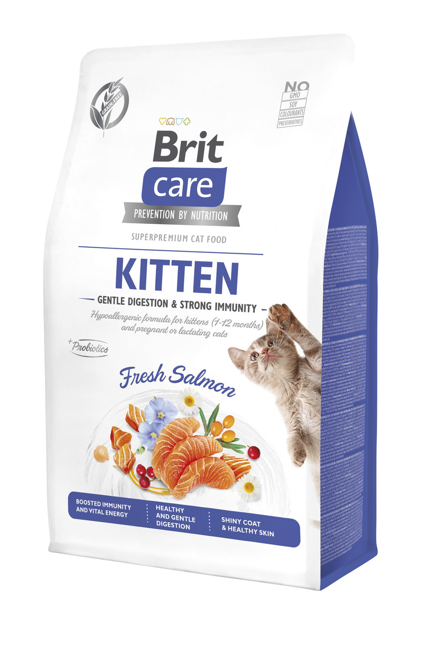 Гіпоалергенний корм для кошенят з лососем Brit Care Cat GF Kitten 400 г, фото 1