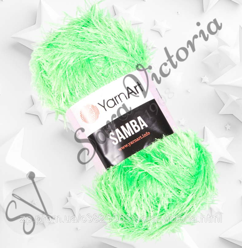 Пряжа яскраво зелена YarnArt Samba (ярнарт самба) 100% поліестер травка зелений неон 09, фото 1