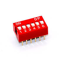 DIP перемикач (dip switch) DS-06 в плату, 12pin, ON-OFF, red