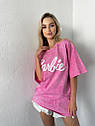 Жіноча футболка рожева рукавиця тай-дай стиль із принтом оверсайз фабрична чудової якості, фото 3