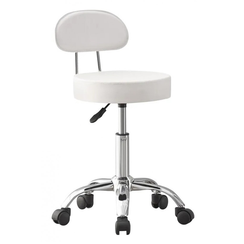 Крісло табурет на колесах зі спинкою кругле Bonro Бонро B-491 біле (40300050), фото 1