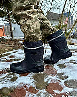 Сапоги резиновые черные с вкладышем и отражающей лентой тактическая военная обувь зимняя Вкладыш в комплекте