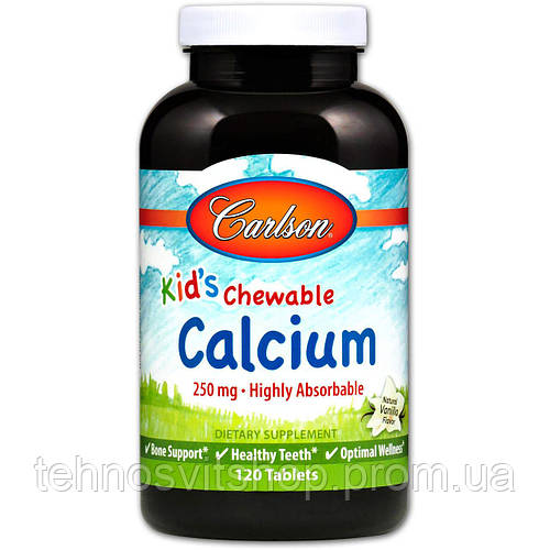 Купить Жевательный кальций для детей, Carlson Labs, ваниль, 250 мг, 120 ...