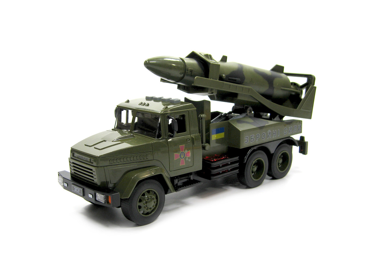 Машина модель 1:16 КрАЗ військовий 2202-01, відкриваються двері, світло фар, звук, інерція, фото 1