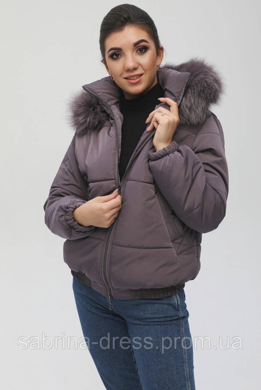 Жіноча куртка з натуральной песцевой опушкою. Модель 052. Різні кольори