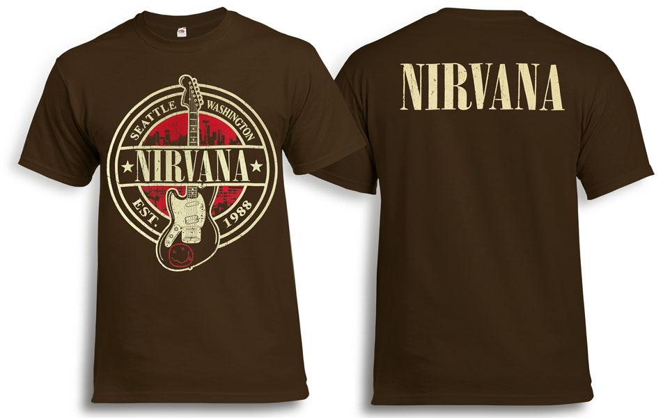 Футболка NIRVANA лого з гітарою Коричневий