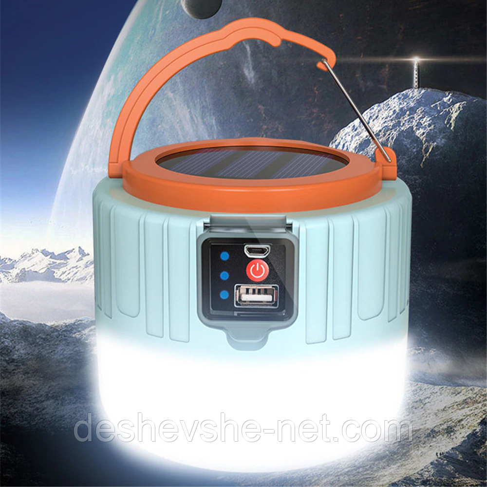 Лампа Ліхтар RCD3514-SEL кемпінгова акумуляторна з Power Bank на сонячній батареї, фото 1