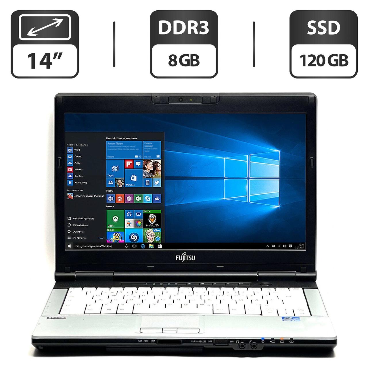 Ноутбук Б-клас Fujitsu LifeBook S751/14"/Core i5 2 ядра 2.5GHz/8GB DDR3/120GB SSD/HD Graphics 3000/Webcam