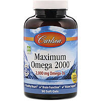 Омега-3, 2000 мг, смак лимона, Maximum Omega 2000, Natural Lemon Flavor, Carlson, 90 желатинові капсули