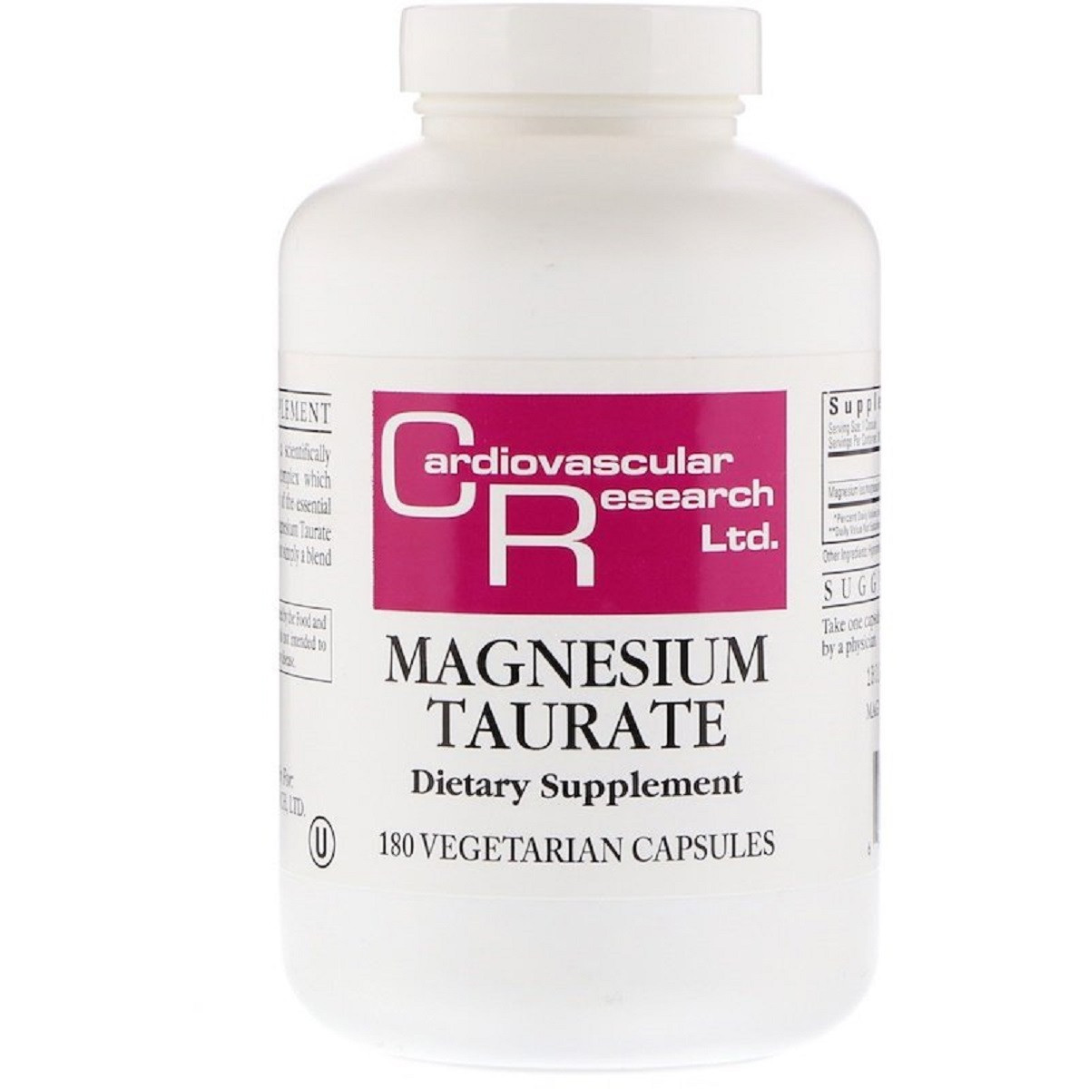 Таурат магнію, Magnesium Taurate, Cardiovascular Research, 180 вегетаріанських капсул, фото 1