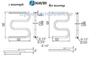 Полотенцесушитель водяной Змеевик (32) 500 х 500 с полочкой Н/Р 1"(NAVIN), фото 3