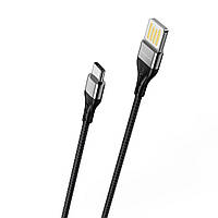 Кабель BOROFONE BU11 USB - Type-C 2.4A, 1.2m, нейлон, алюминиевые разъемы, double-sided USB, цвет черный