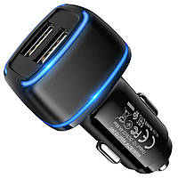 Автомобильное зарядное устройство BOROFONE BZ14 Max dual port ambient light, цвет черный