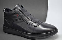 Мужские демисезонные кожаные спортивные туфли черные IKOS 18691