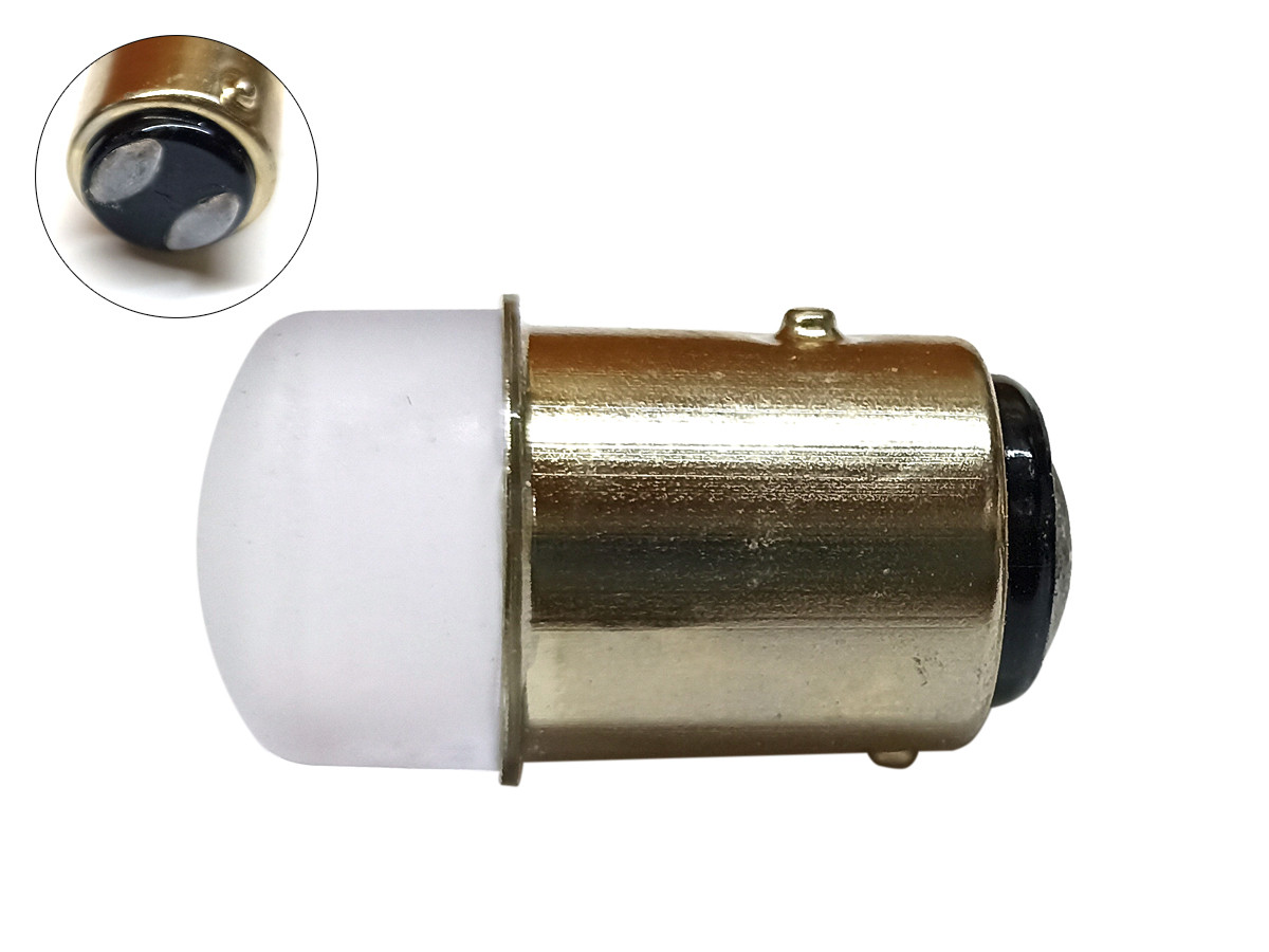 Світлодіодна автомобільна лампа P21/5W BAY15d 12V 9 SMD 2835 WHITE матова лінза "Т", 2 контакта