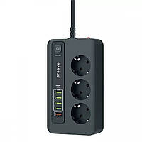 Сетевой удлинитель фильтр Proove Power Socket PD-03 3*Розетки 5*USB 1*Type-C 2м 3000W Black